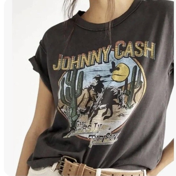 Daydreamer Tops - Free People x Daydreamer Johnny Cash Riders in the Sky Tee Shirt, NWOT